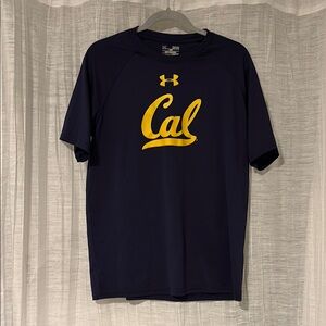 Under Armour Men's Dark Blue Tee with Yellow Cal Logo